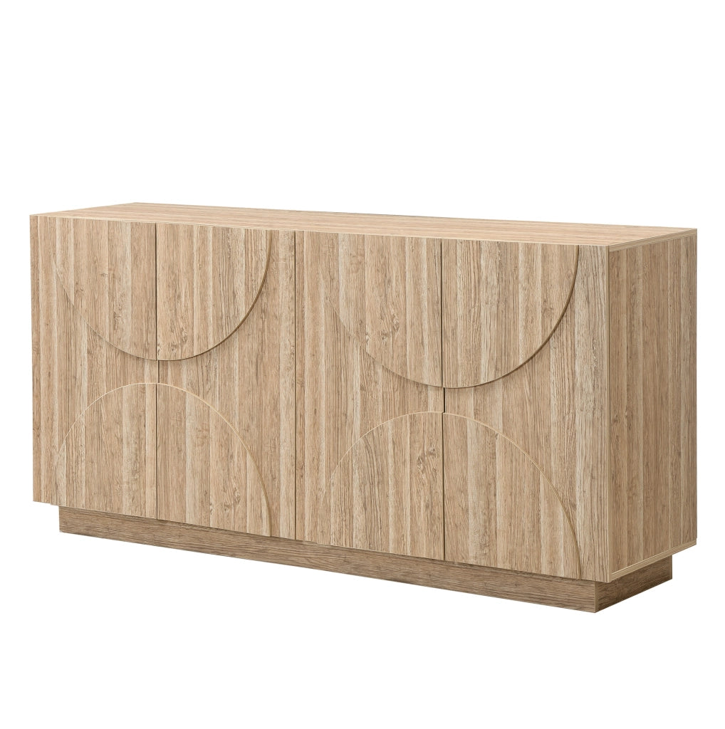 Sideboard in legno naturale 160x40x80 cm con ante a molla e ripiani regolabili