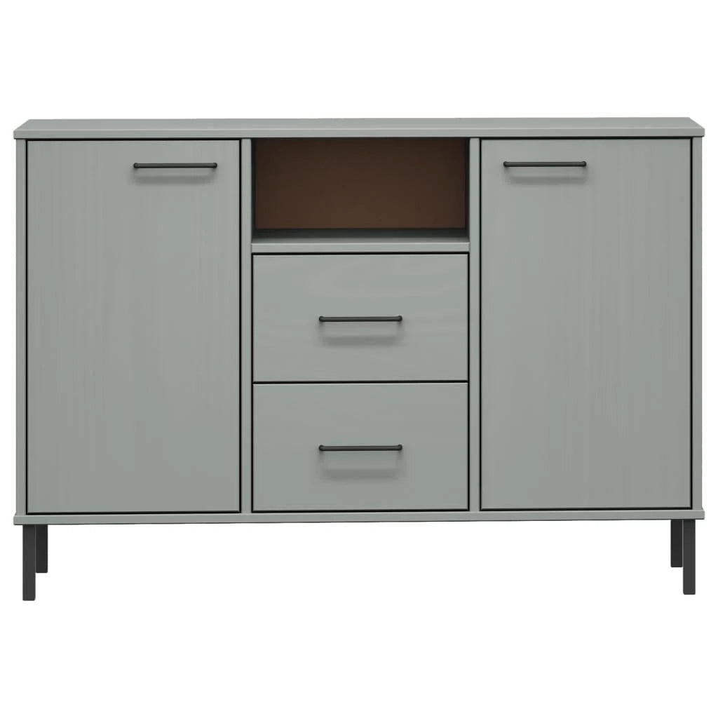 Buffet credenza cassettiera mobiletto mobile contenitore organizer per cucina soggiorno salotto con gambe in metallo 113 x 40 x 77 cm legno massello grigio 02_0030094