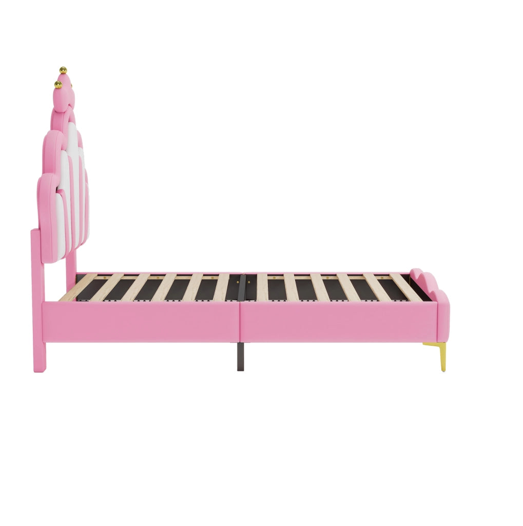 Letto singolo 90x200 cm con LED e testiera a nuvola; PU; rosa