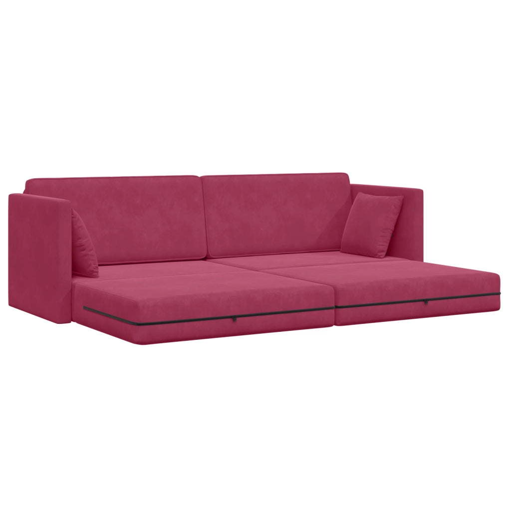 Divano Letto a Terra 2-in-1 Rosso Vino 213x144x60 cm Velluto