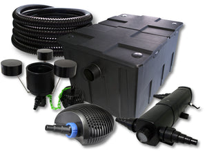 Set filtro per laghetto da 60.000l Chiarificatore 24W Pompa ECO 40W Tubo 25m Skimmer