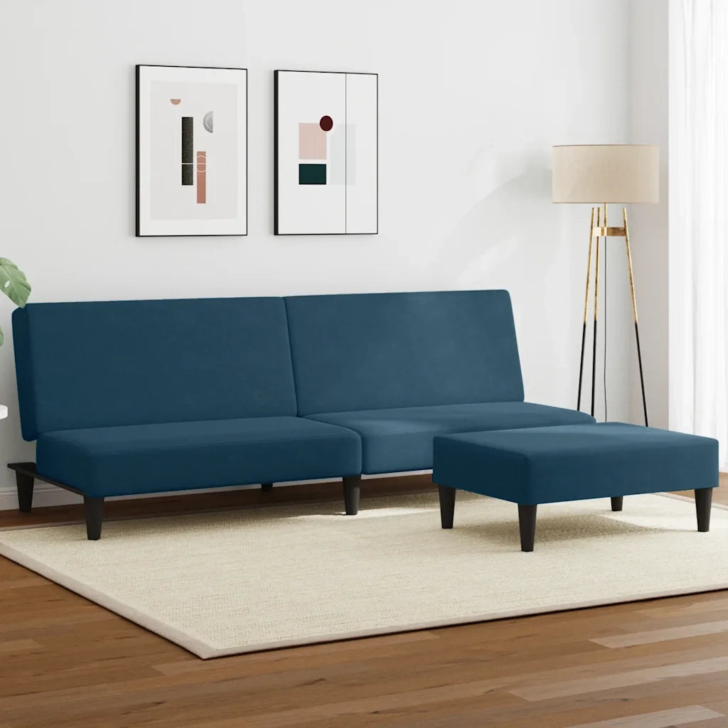 Divano Letto 2 Posti con Poggiapiedi-Sofa Letto 2 Posti-Daybed Blu in Velluto