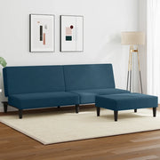 Divano Letto 2 Posti con Poggiapiedi-Sofa Letto 2 Posti-Daybed Blu in Velluto