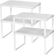 Organizzatore per cucina, set di 4 pezzi, mobile per cucina/ripostiglio, organizzatore in metallo e legno, ripiegabile e espandibile, bianco crema.