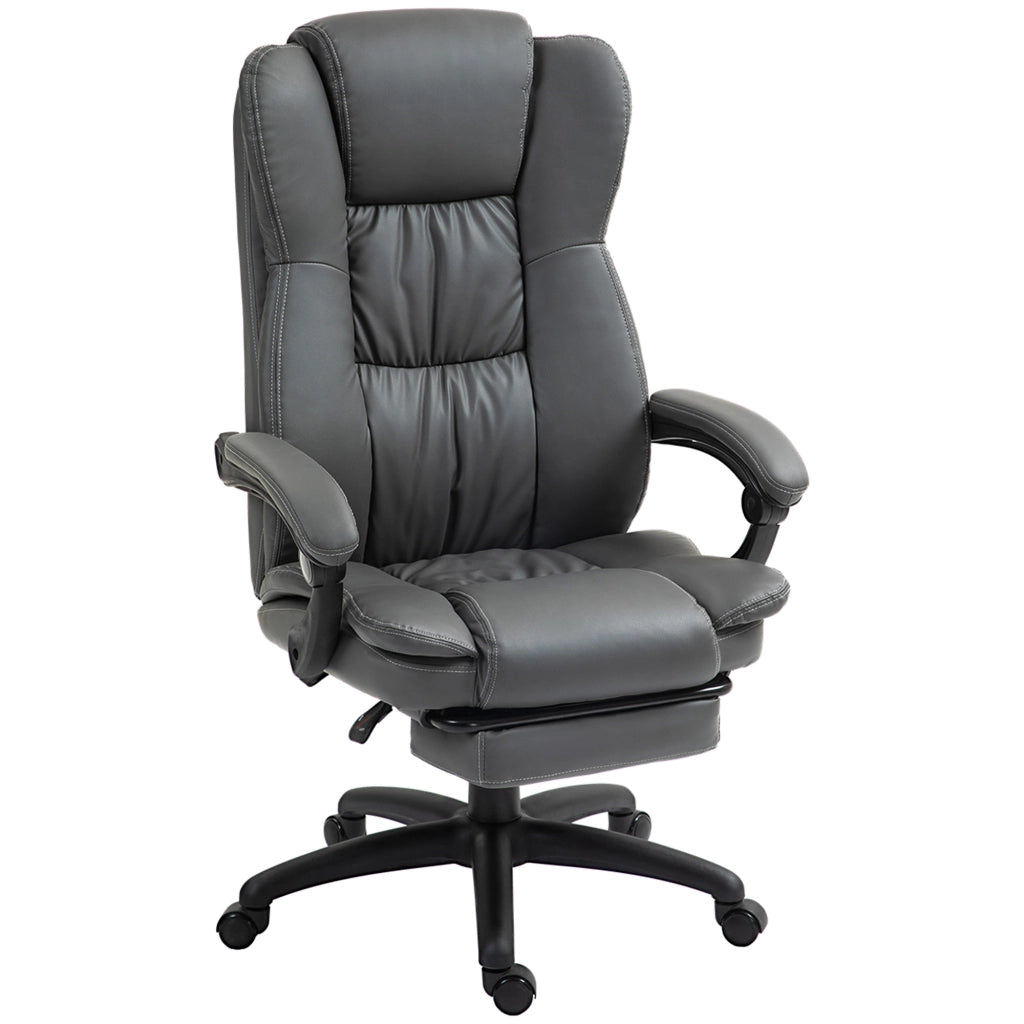 Sedia da ufficio ergonomica girevole con funzione massaggio, poggiapiedi e schienale reclinabile, grigio scuro