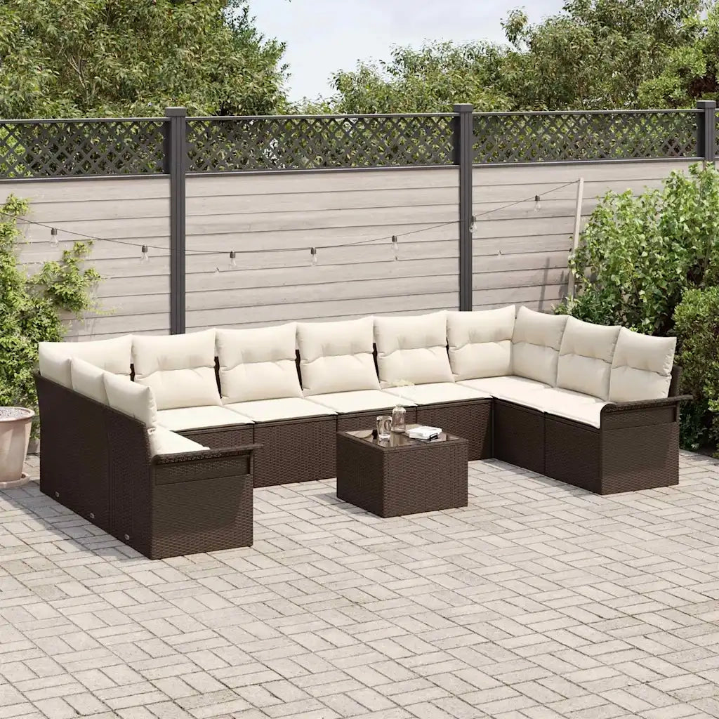 Set Divano da Giardino con cuscino 11 pcs Marrone Poly Rattan 3345548