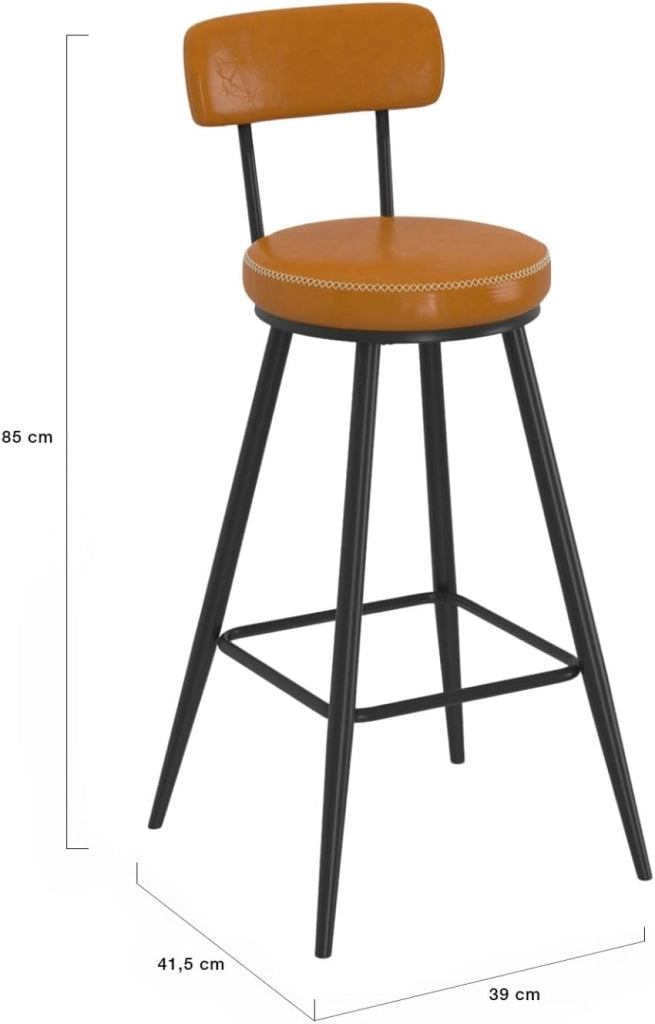 Set di 4 sgabelli da bar ISAURE in PU marrone con cuciture e gambe in metallo nero