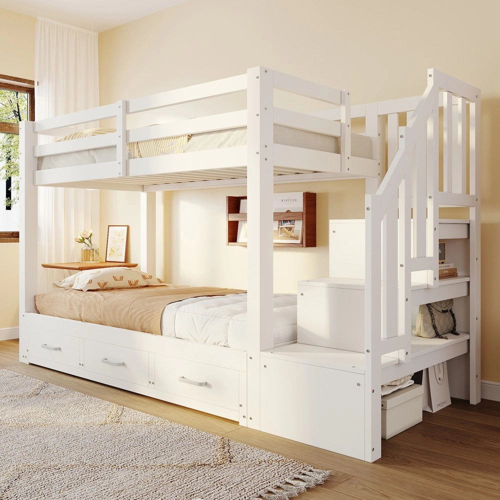 Letto a Castello con Estraibile e Cassetti ¨C MINIMAL ¨C Legno Bianco 90x200