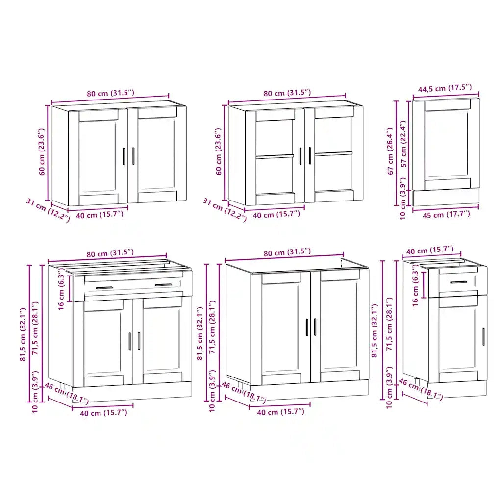 Set Mobili da Cucina 7 pz Porto Rovere Sonoma in Truciolato 3314754