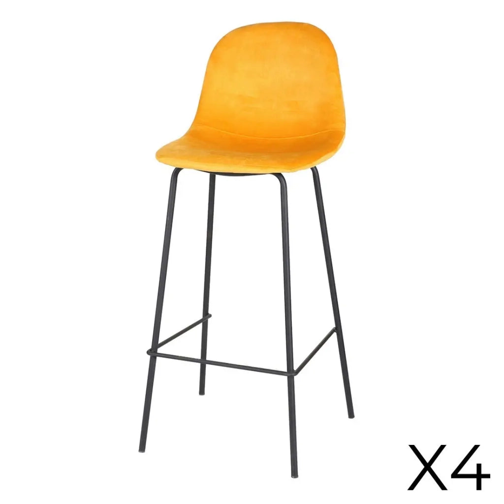 Set di 4 sgabelli da bar con schienale in velluto giallo e struttura in metallo collezione LALY - Stile industriale