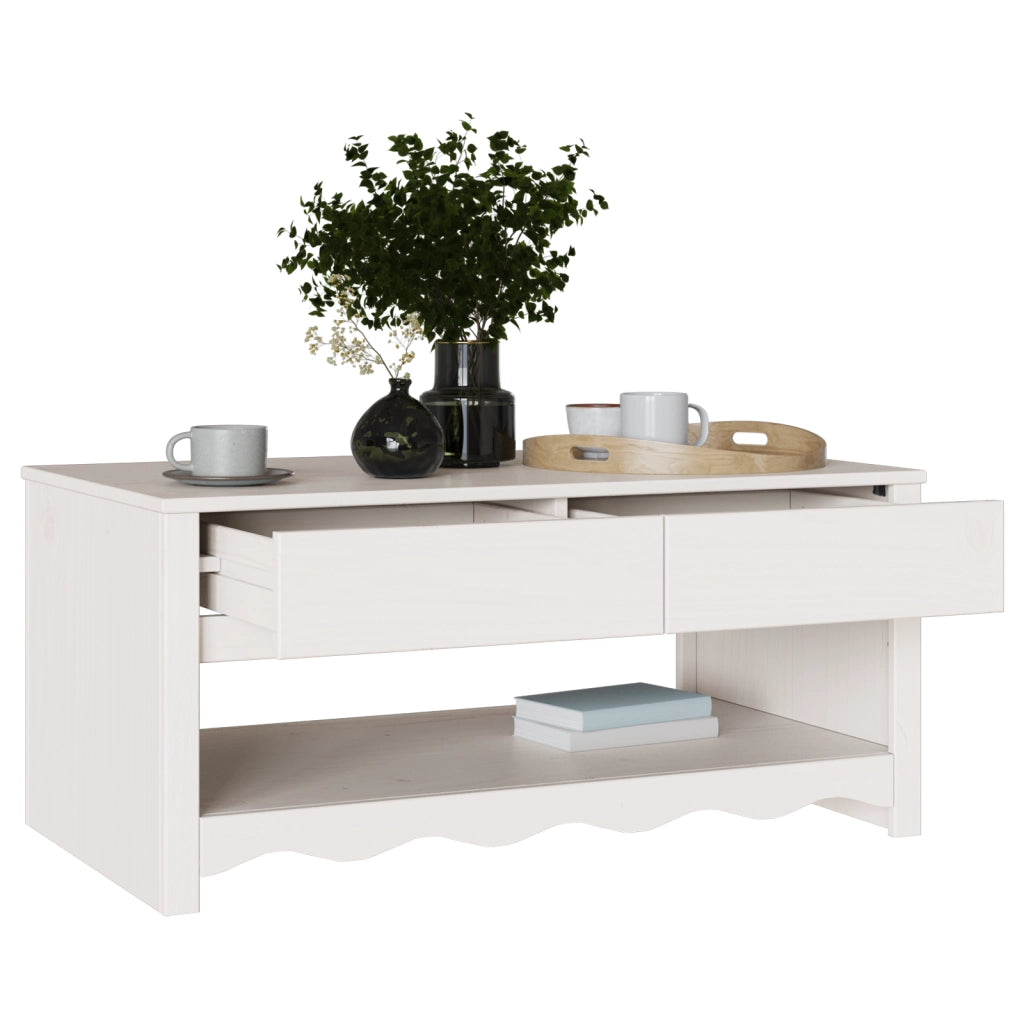 Tavolino da caffÃ¨ "DRAMMEN" Bianco 99x55x45 cm in Legno di Pino