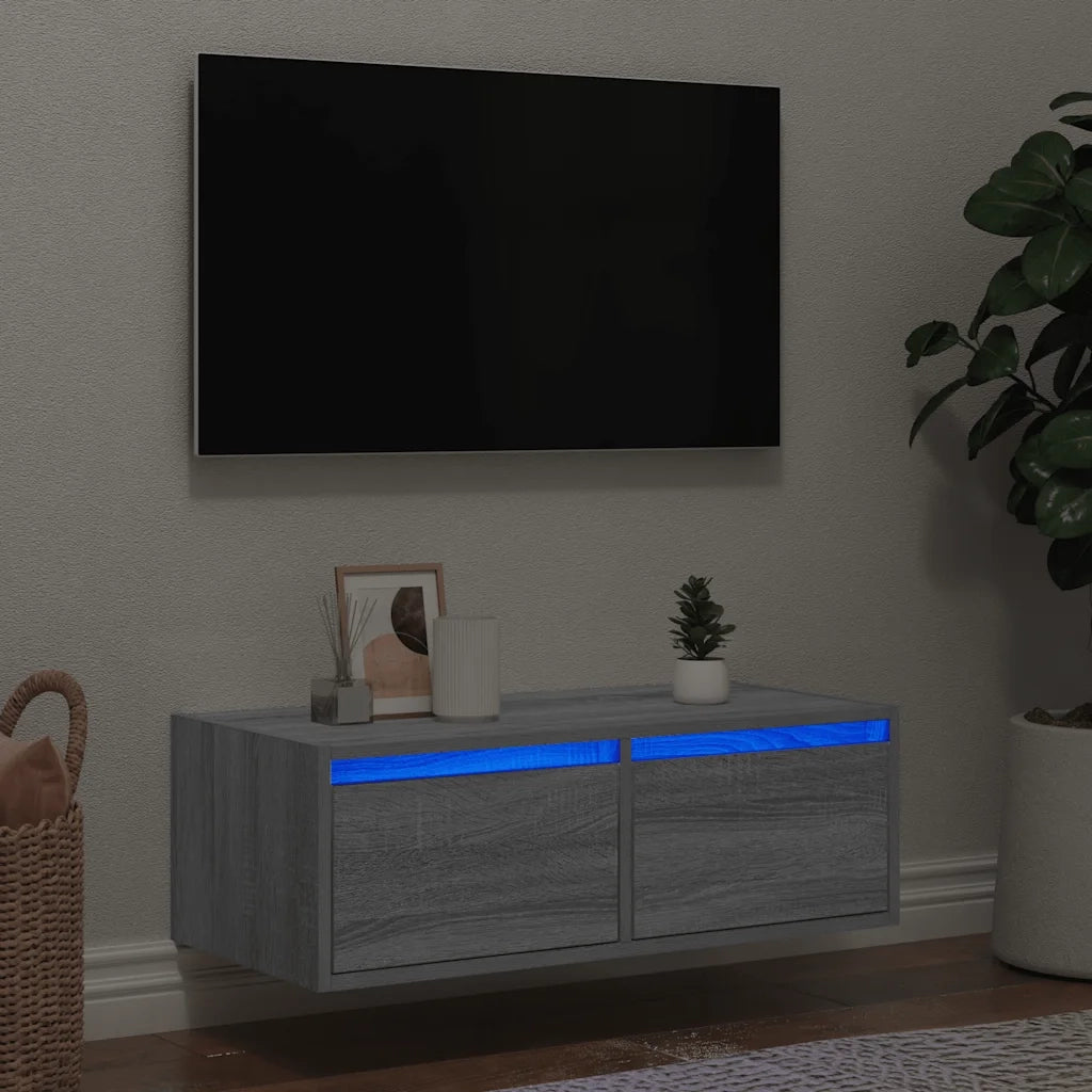 Mobile Porta TV con Luci LED Grigio Sonoma 75x35,5x25 cm 860234
