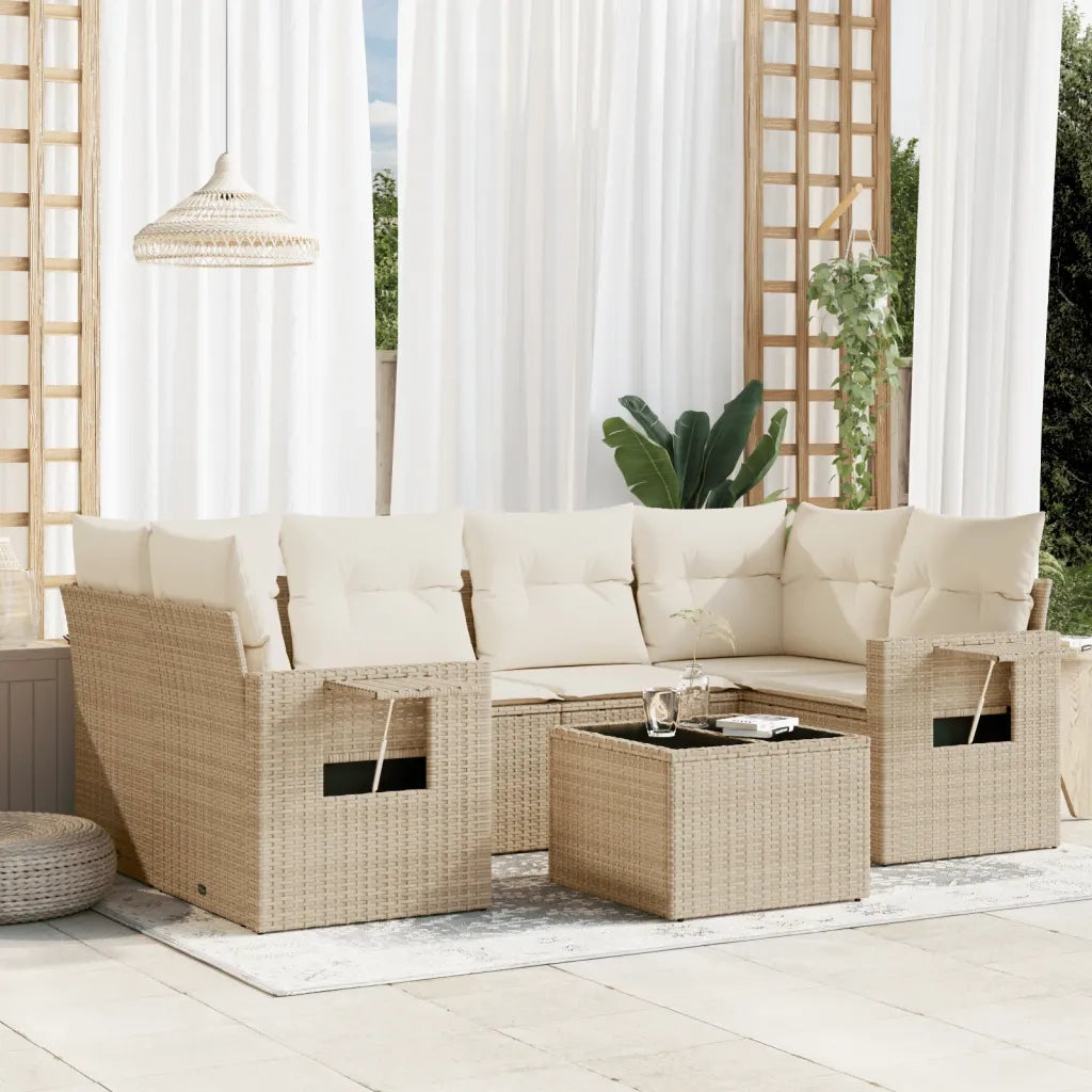 Set Divani da Giardino 7 pz con Cuscini Beige in Polyrattan 3252255