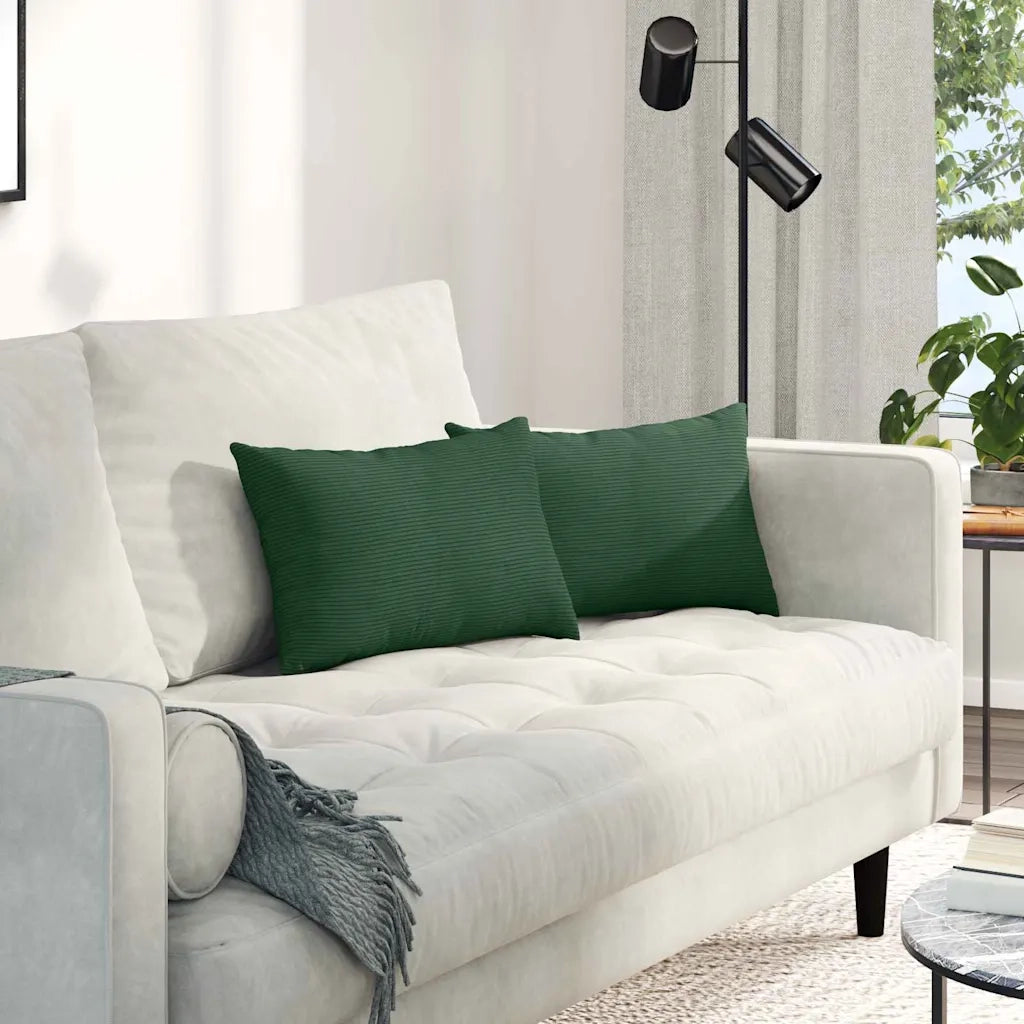 Cuscini da Divano 2 pz | Cuscini per sedie Verde Scuro 50 x 30 cm Tessuto in Cords
