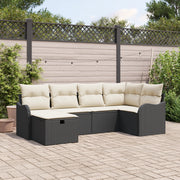 Set di Divano da Giardino 6 Pezzi con Cuscini Nero Polyrattan