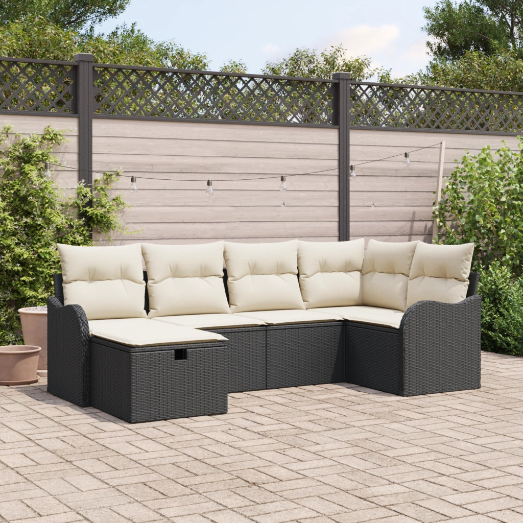 Set di Divano da Giardino 6 Pezzi con Cuscini Nero Polyrattan