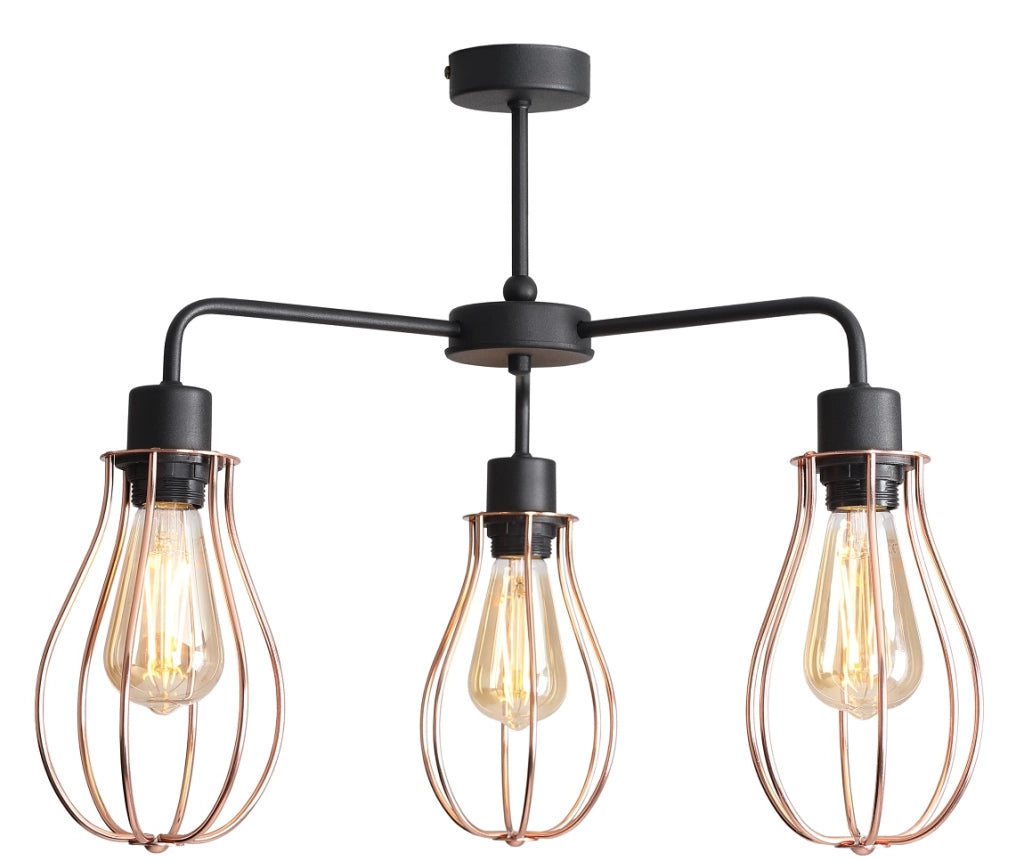 Lampadario loft Aldex Allegra nero/ottone metallo 3xE27