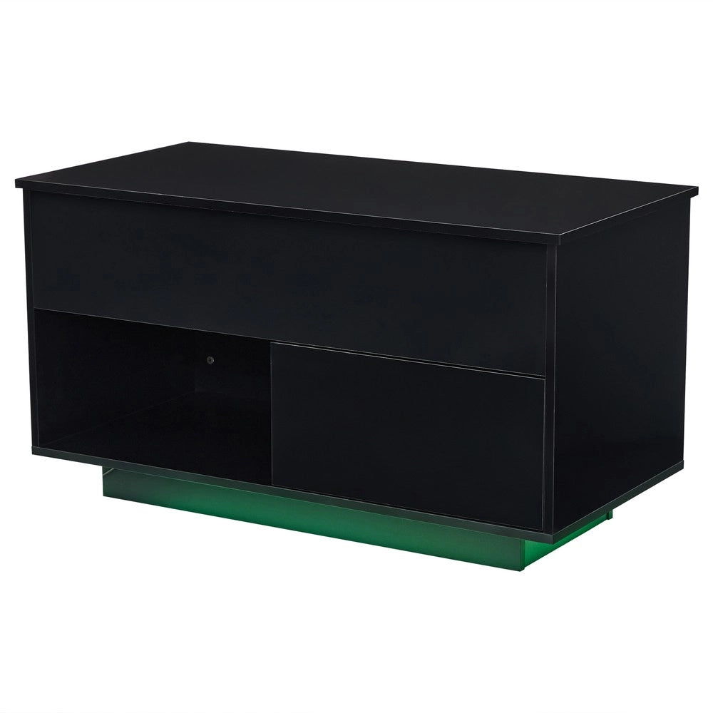 Tavolino da Caff¨¨ con LED e Piano Sollevabile ¨C Xylo ¨C Nero, Legno, 100x50x55 cm