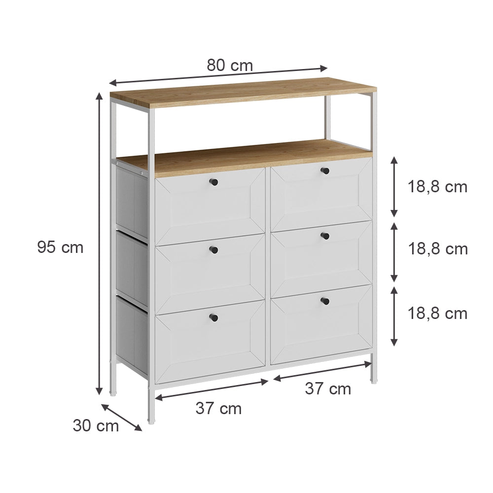 Vicco Tavolino Bianco 80 x 95 cm 6 cassetti