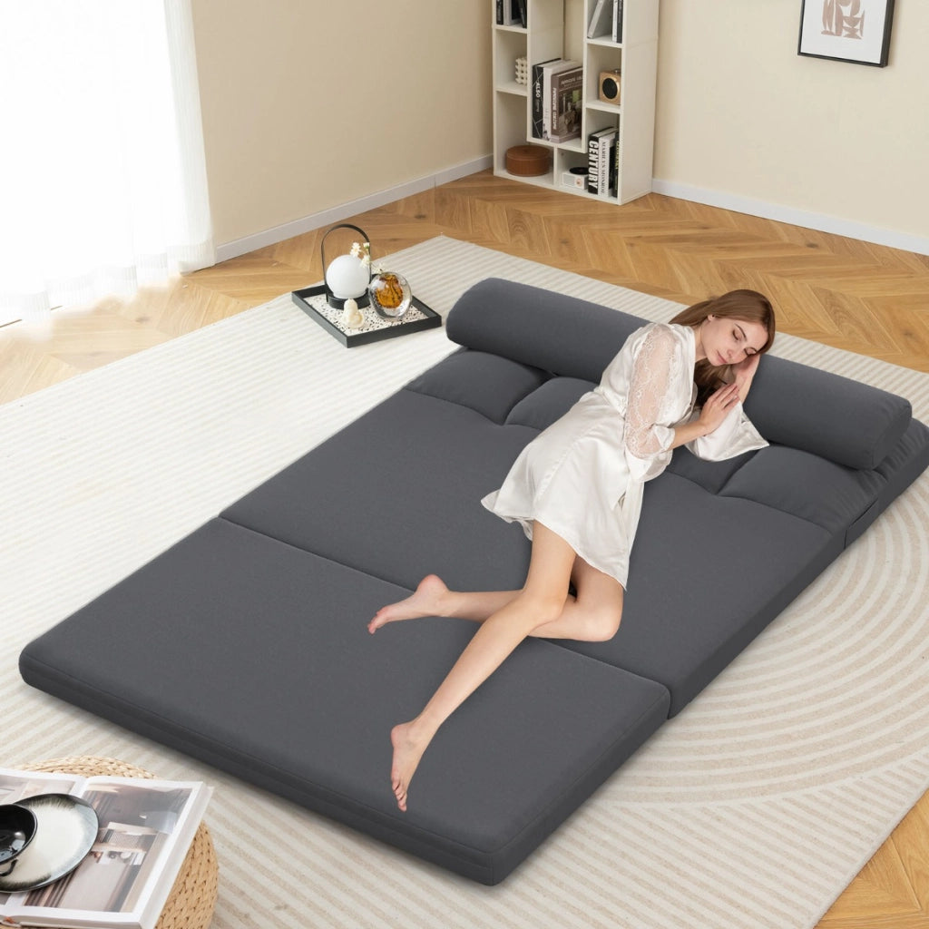Divano letto da pavimento con 2 cuscini-Dormeuse da pavimento convertibile con schienale regolabile Grigio scuro