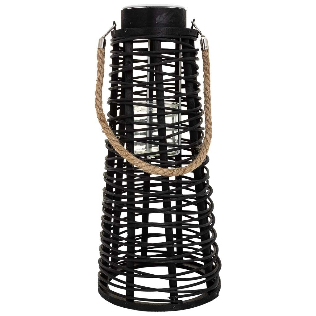 Lanterna portacandela in rattan nero d20x44h