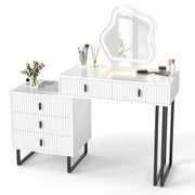 Toeletta specchio luci 3 colori luminosità regolabile 5 cassetti fluted metallo-Tavolo trucco tavolino laterale moderno Bianco