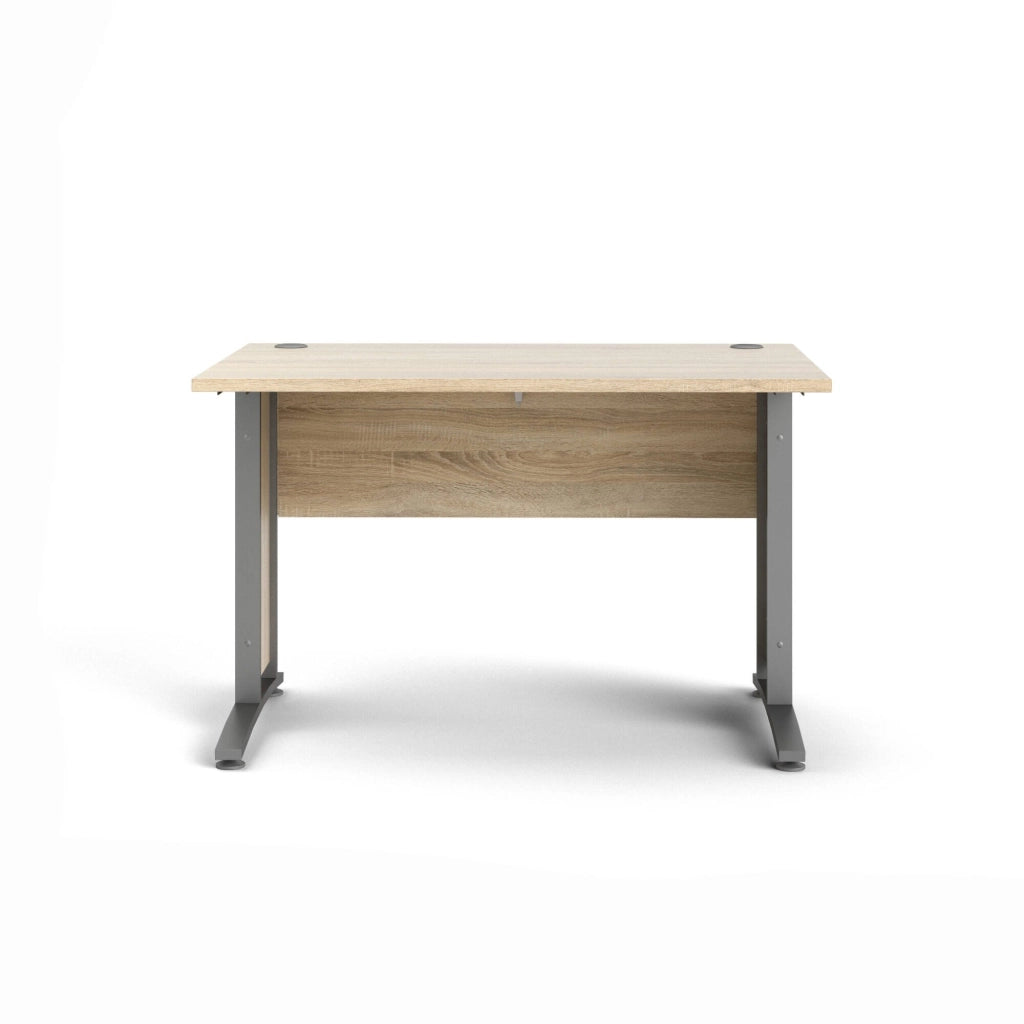 Scrivania Amigos, Scrittoio multiuso, Tavolo per ufficio porta PC, Piano di lavoro, 120x80 h75 cm, Grigio e Quercia