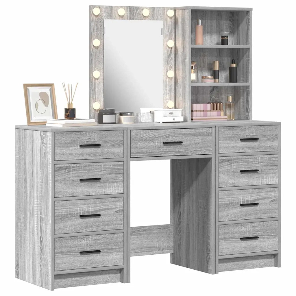 Tavolo da Trucco con cassetto 3 pcs Grigio Legno multistrato 3334223