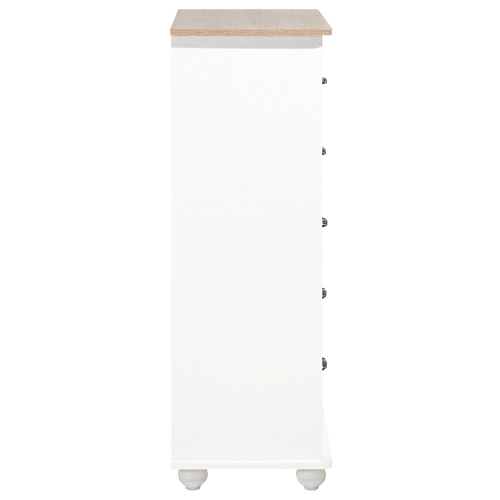Cassettiera bianca con legno chiaro 5 cassetti credenza contenitore in stile scandinavo minimalista