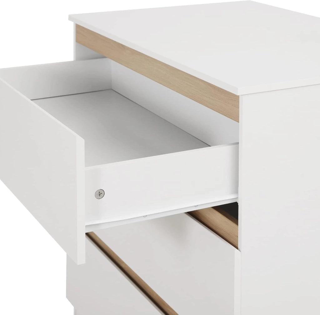 Cassettiera con Fasciatoio per Bambini, Cassettiera a 3 Cassetti, Fasciatoio con Divisorio Rimovibile, in MDF, Truciolare e Metallo, Bianco+Rovere
