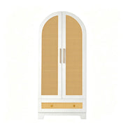Armadio a 2 ante con 2 cassetti e 1 ampio vano; frontale effetto rattan; per camera da letto; bianco; 70 × 55 × 170 cm