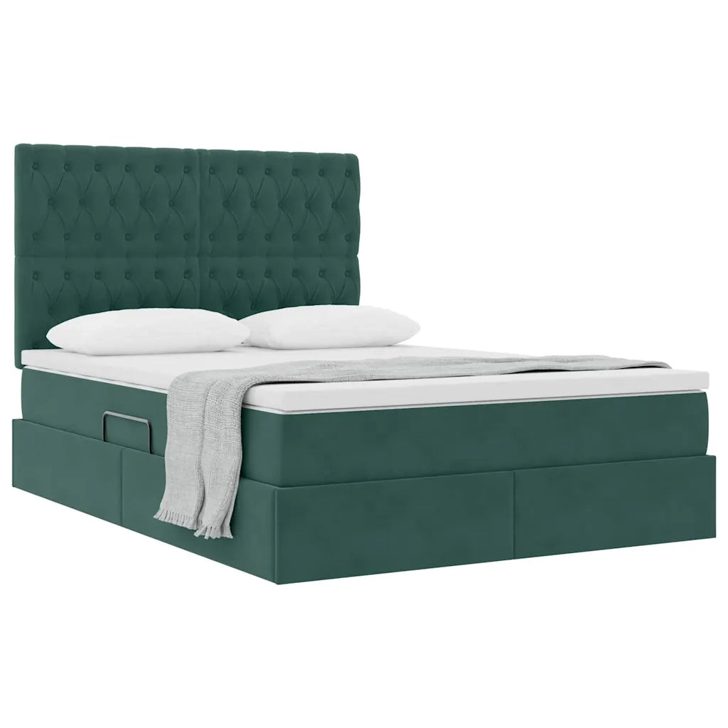Letto con contenitore e materasso Verde Scuro 140 x 200 cm