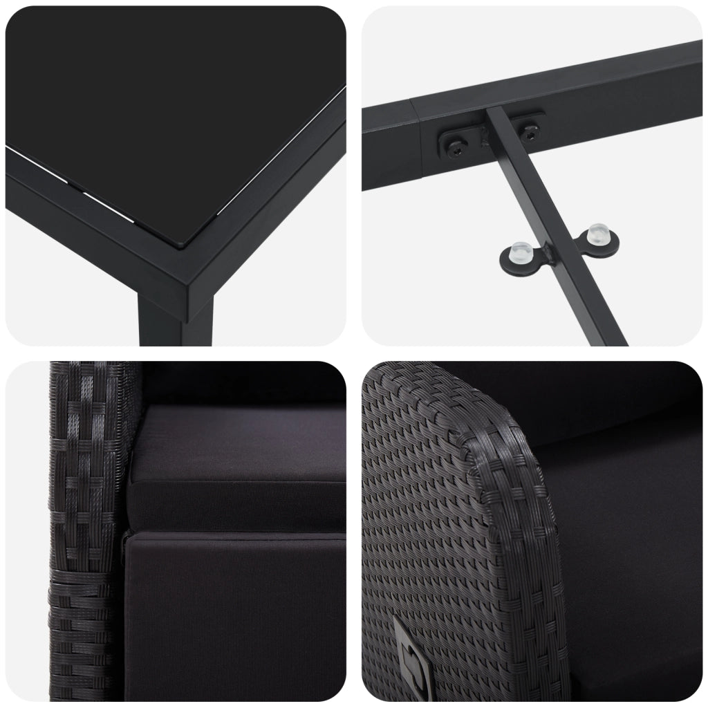 Set da Pranzo da Giardino 5 Pezzi con Cuscini - Rattan PE Nero
