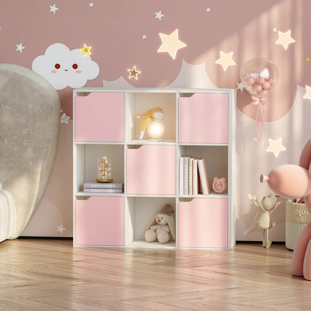 Scaffale per Cameretta Ljunshund con Vani Chiusi e Aperti 90 x 90 x 30 cm - Bianco/Rosa [en.casa]