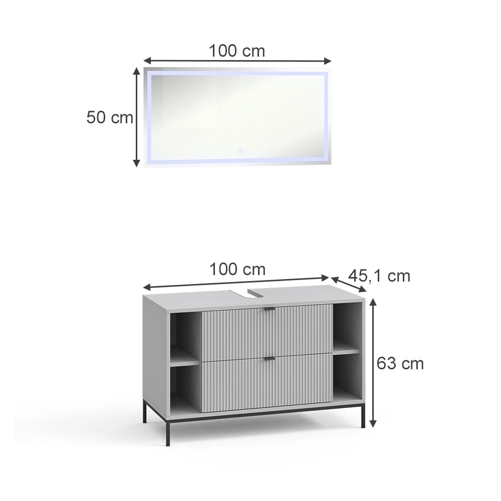 Vicco Set di mobili da bagno Grigio 2 parti