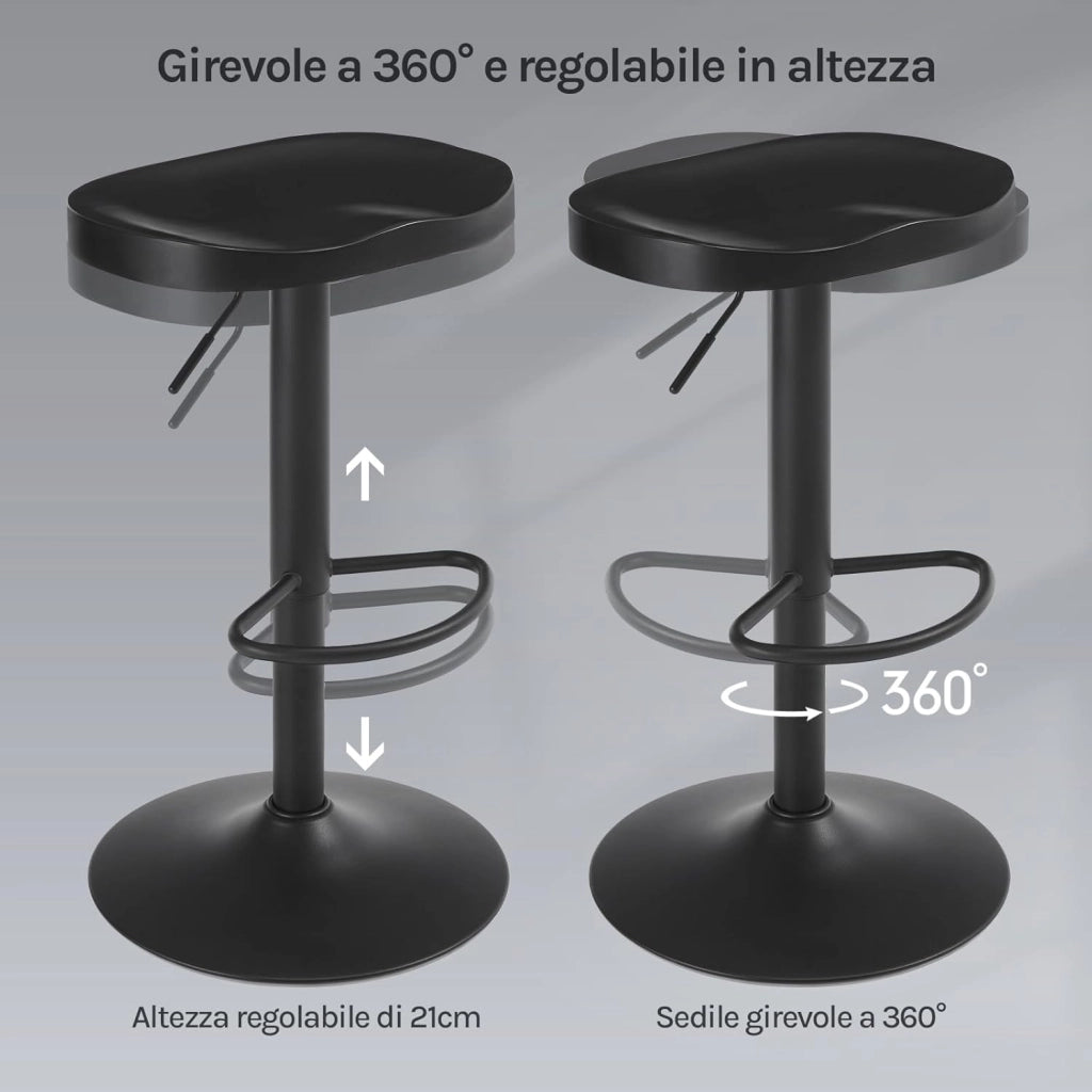 Sgabelli da Cucina Set di 2, Sgabelli da Bar per Colazione in Legno Massiccio, Sgabelli da Bar a Sella, Altezza Regolabile, Sgabelli Girevoli a 360° con Poggiapiedi, Nero, BH413sz-2