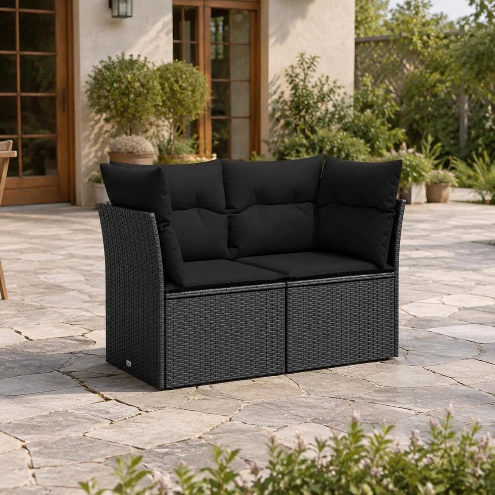 Garden Sofa With Cushions 2-seater Black Poly Rattan