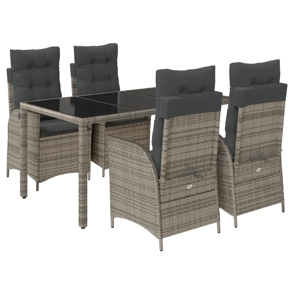 Set da Pranzo da Giardino 5 pz con Cuscini in Polyrattan Grigio