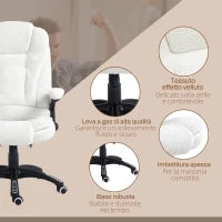 Sedia da Ufficio Massaggiante e Regolabile con Telecomando, in Tessuto Teddy, 67x74x107-116 cm, Bianco