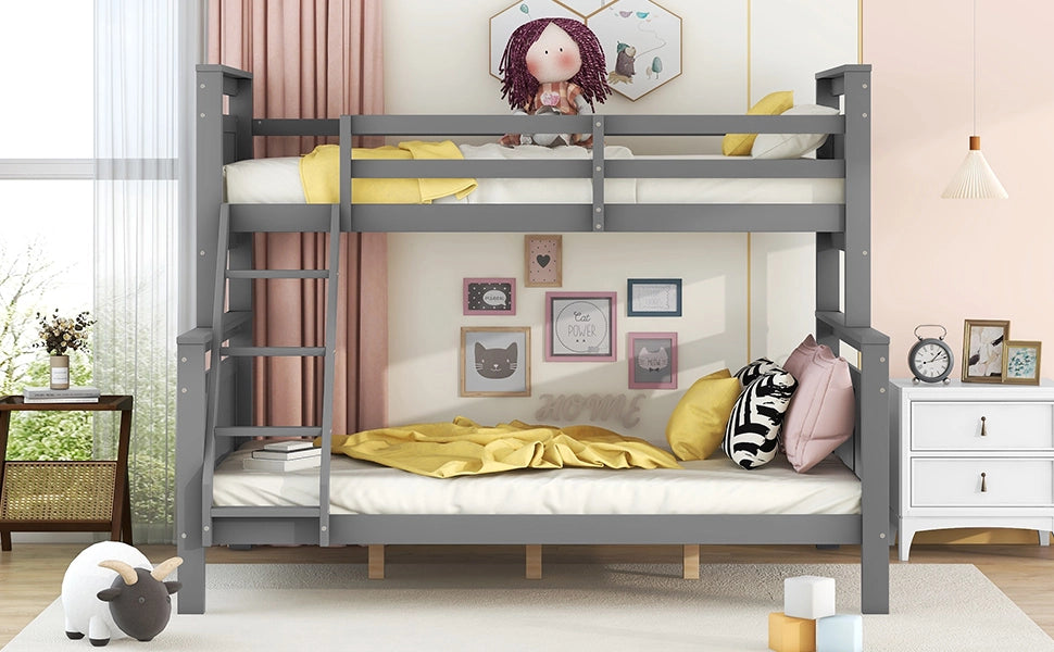 DESMIU Letto a castello 90 × 200 cm e 140 × 200 cm 2 posti con scala, sponde di sicurezza, senza materasso, grigio