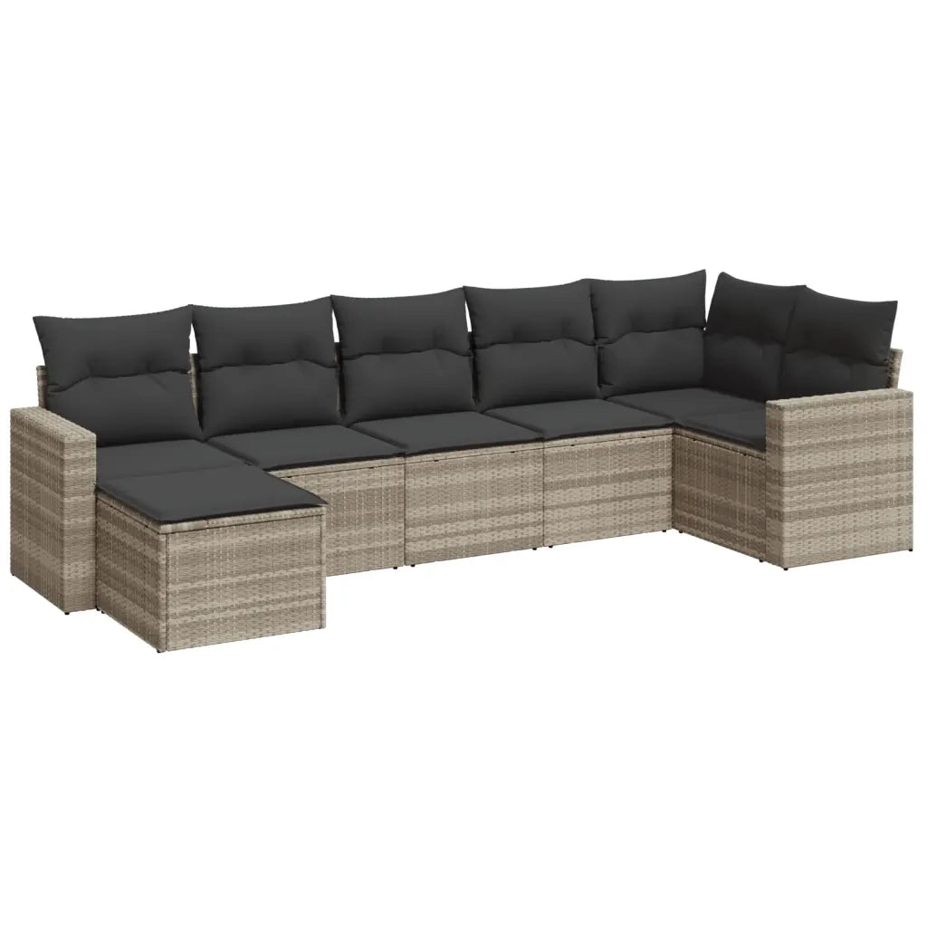 Set Divani da Giardino 7pz con Cuscini Grigio Chiaro Polyrattan