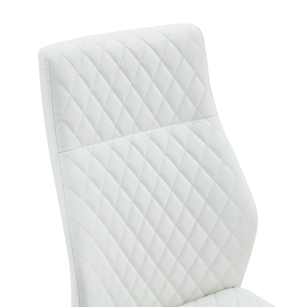 Sedia da Pranzo Set da 2 con Schienale Alto Ergonomico e Seduta Imbottita, in PU Bianco e Metallo Argento