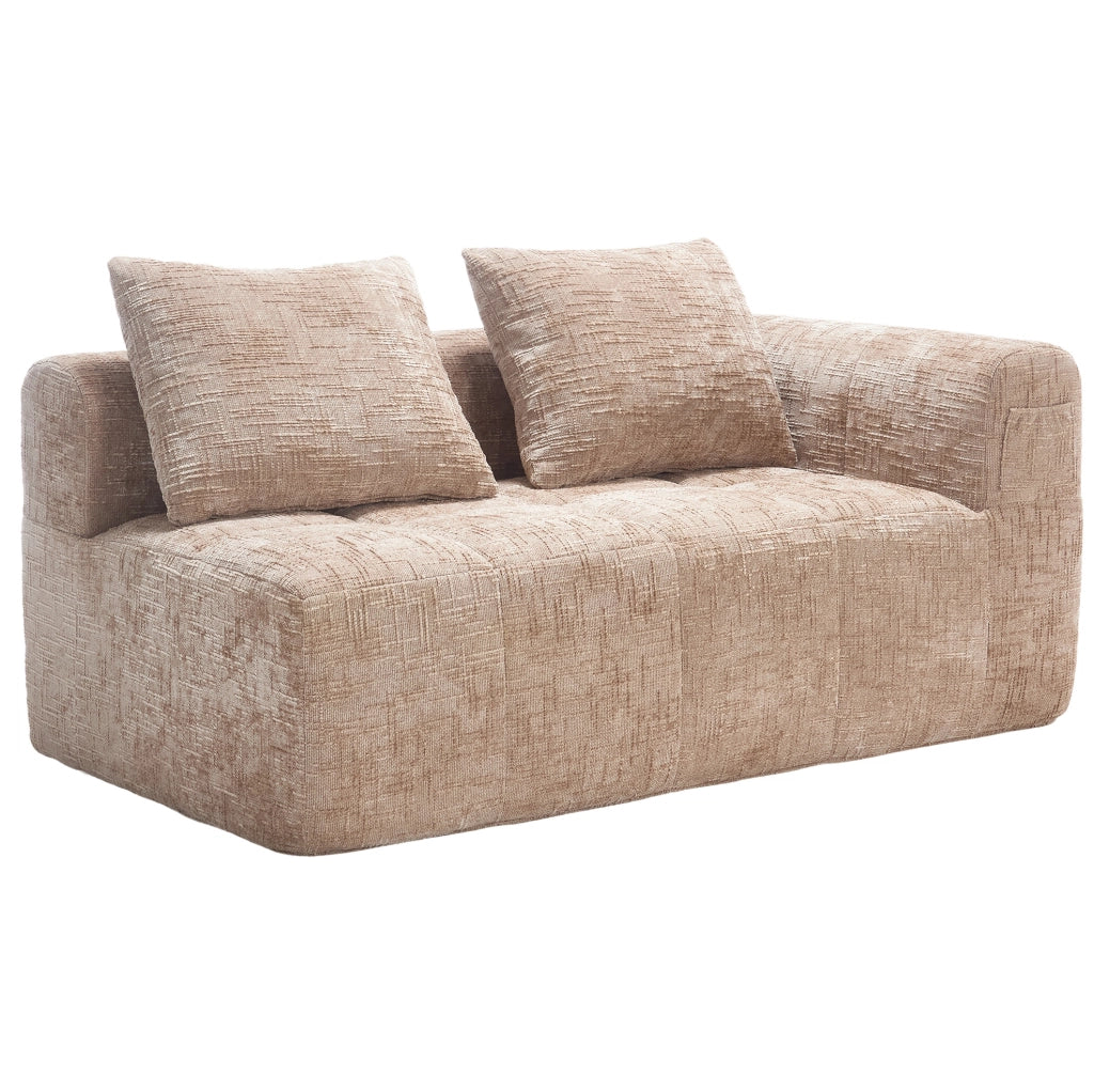 Divano chaise lounge moderno in chenille khaki con tasche laterali; 158 x 90 x 60 cm