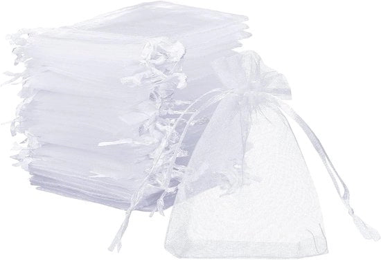 Tasche in Organza 50 pezzi - Tasche in Organza Bianca - Tasche da Regalo - Tasche per Gioielli - 10 x 15 cm - Leggera e Robusta - Tasche da Regalo