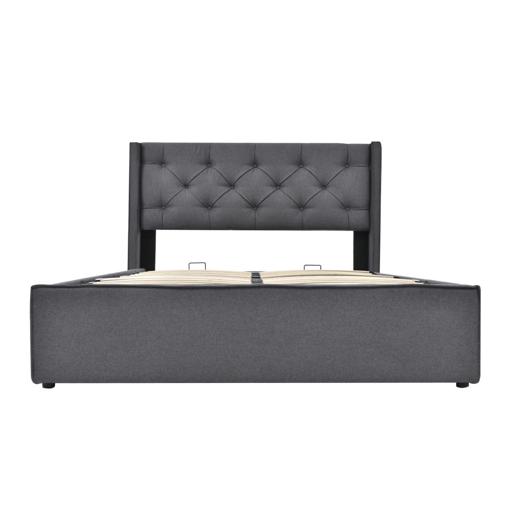 Letto matrimoniale imbottito con contenitore 140x200 cm in cotone; grigio