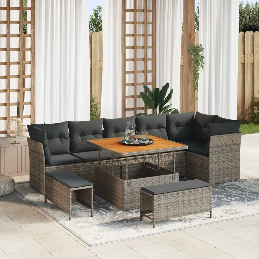 Set Divano da Giardino con cuscino 9 pcs Grigio 3363448