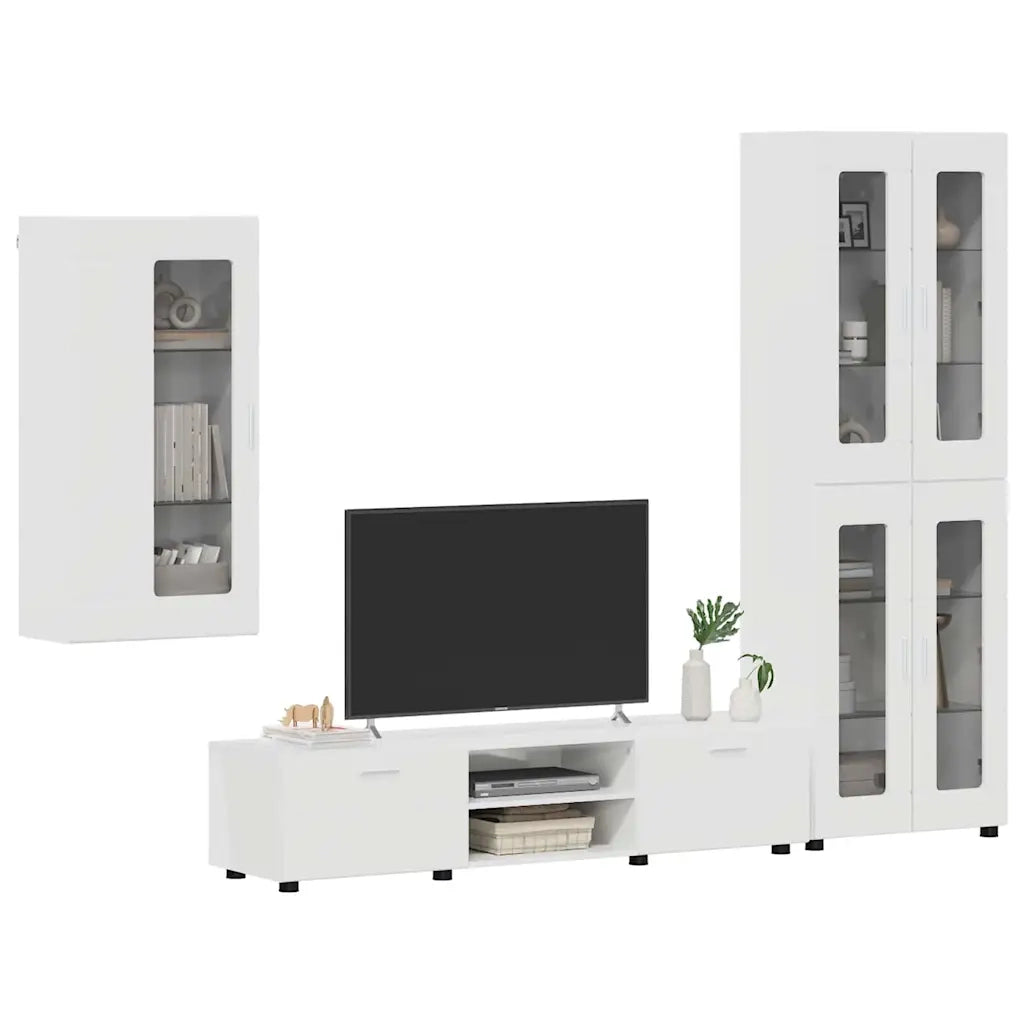 Set mobile TV con porta FLORIN Bianco Lucido Legno multistrato