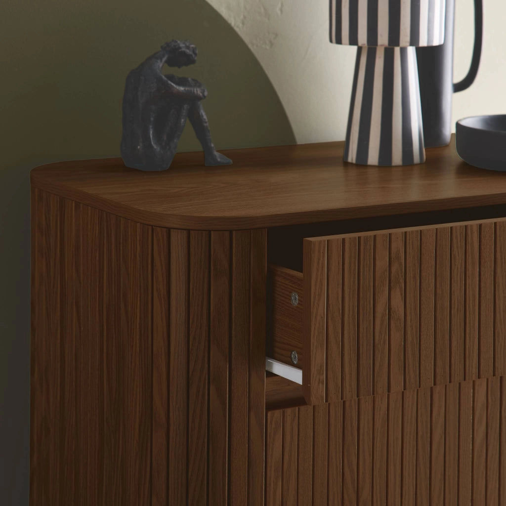 Cassettiera decorazione striata 4 cassetti, noce