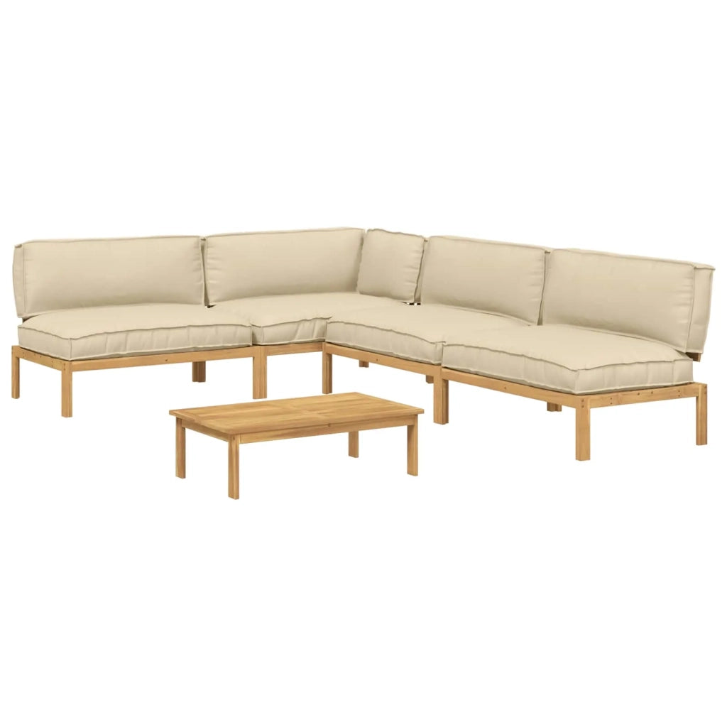 Set di divani con cuscino 5 pcs Beige Legno di Acacia Massello 3418337