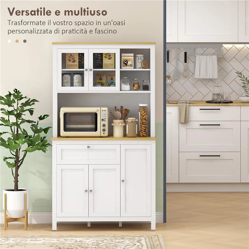 DISPENSA CUCINA CON CASSETTI RIPIANI APERTI E SCAFFALI REGOLABILI IN LEGNO 100X40X180 CM BIANCO